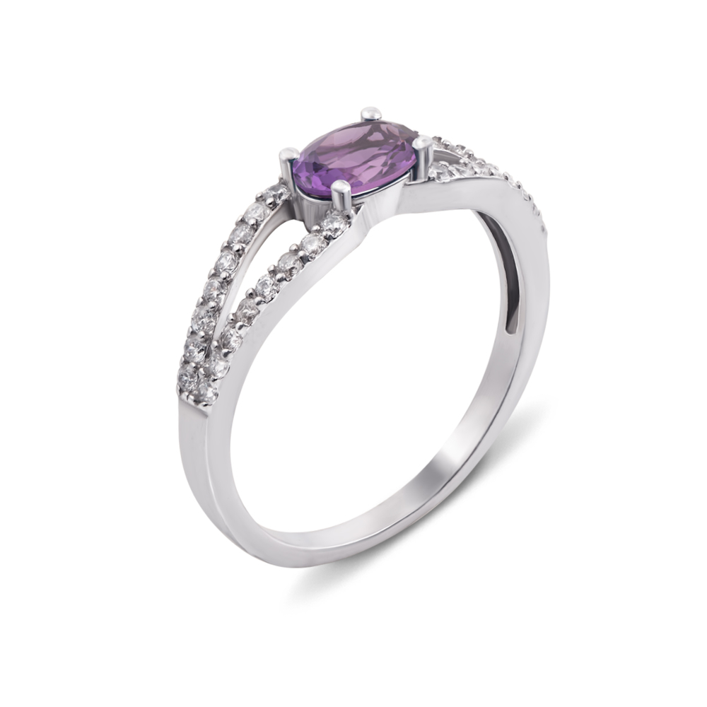 Серебряное кольцо с аметистом и фианитами. Артикул 1625/9р