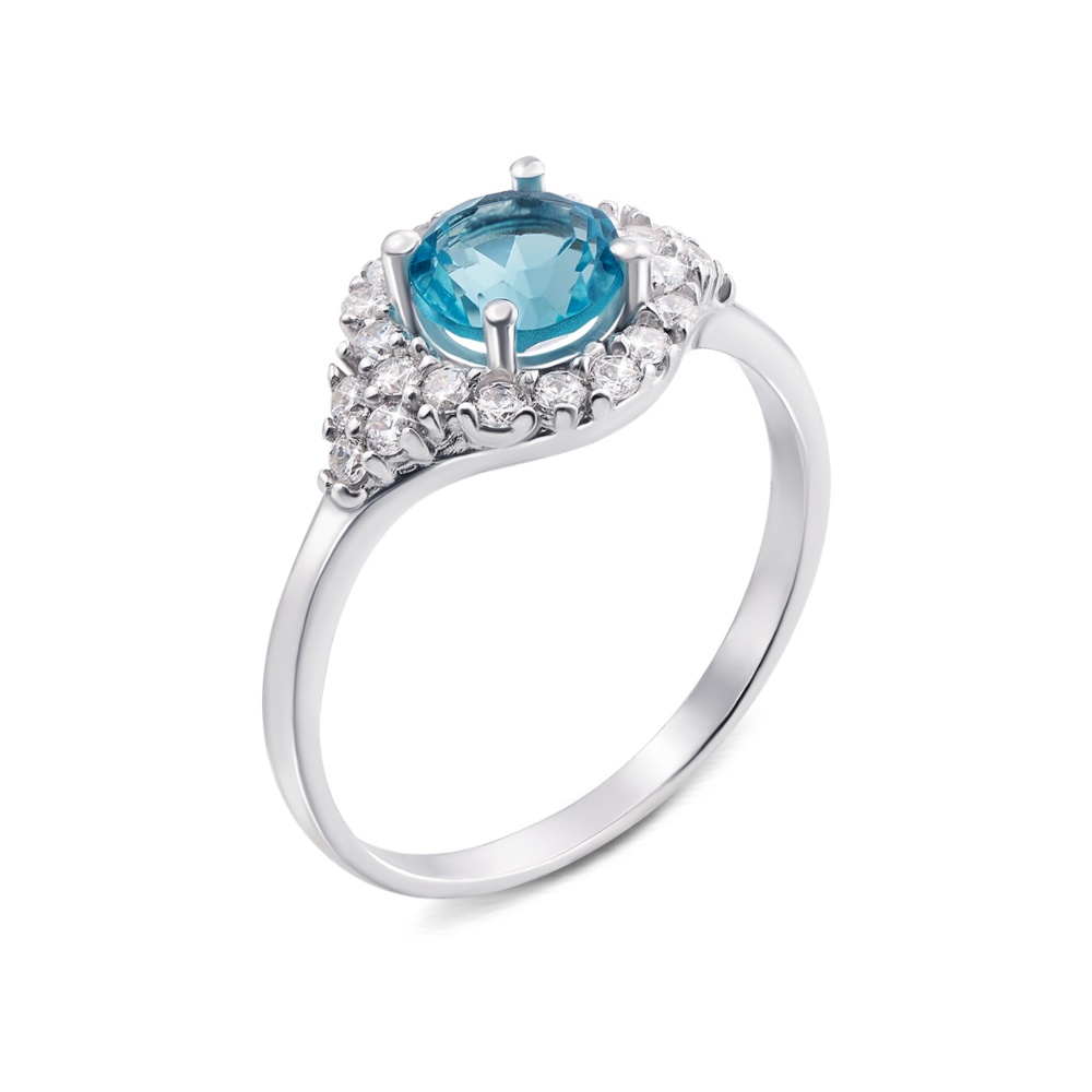 Серебряное кольцо с голубым кварцем и фианитами. Артикул 1677/9р