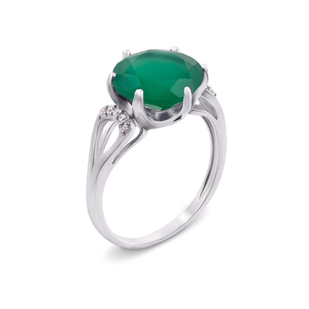 Серебряное кольцо с агатом и фианитами. Артикул 1729/9р