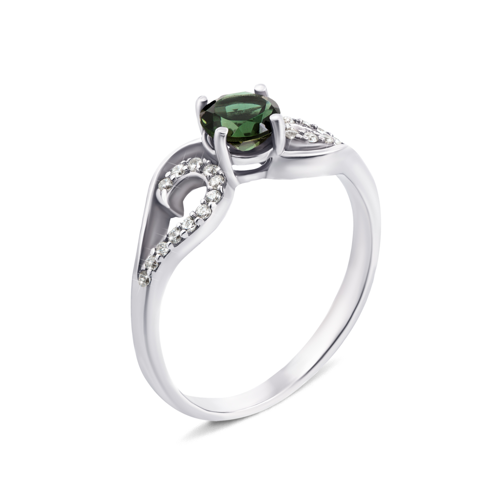 Серебряное кольцо с зеленым кварцем и фианитами. Артикул 1936/9р
