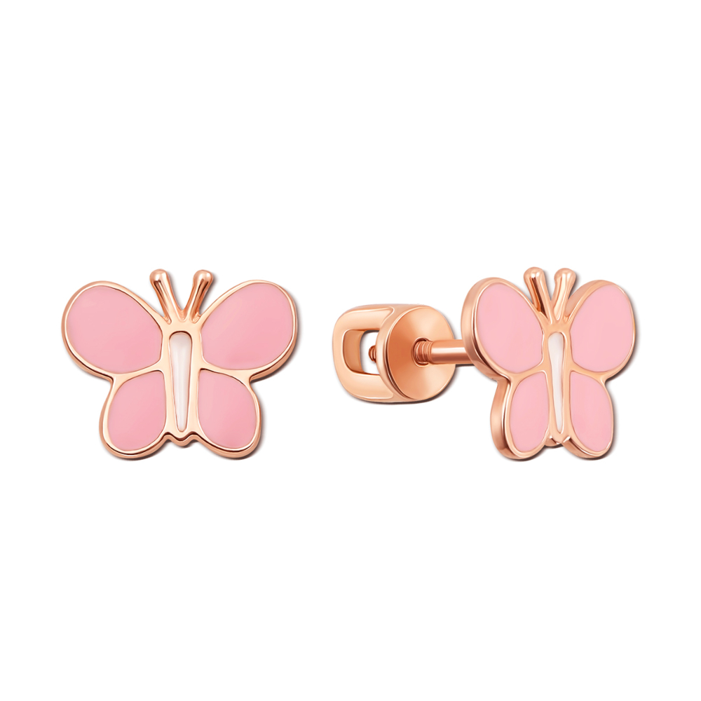 Золотые пуссеты «Бабочки» с эмалью. Артикул 21091 р