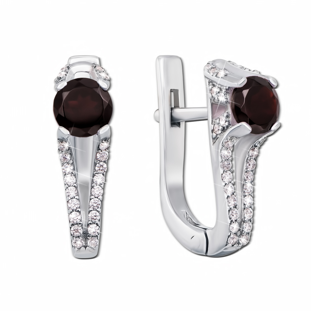 12345 Срібні сережки з гранатом і фіанітами. Артикул 2166/9р 12345 грн2,042.00 12345