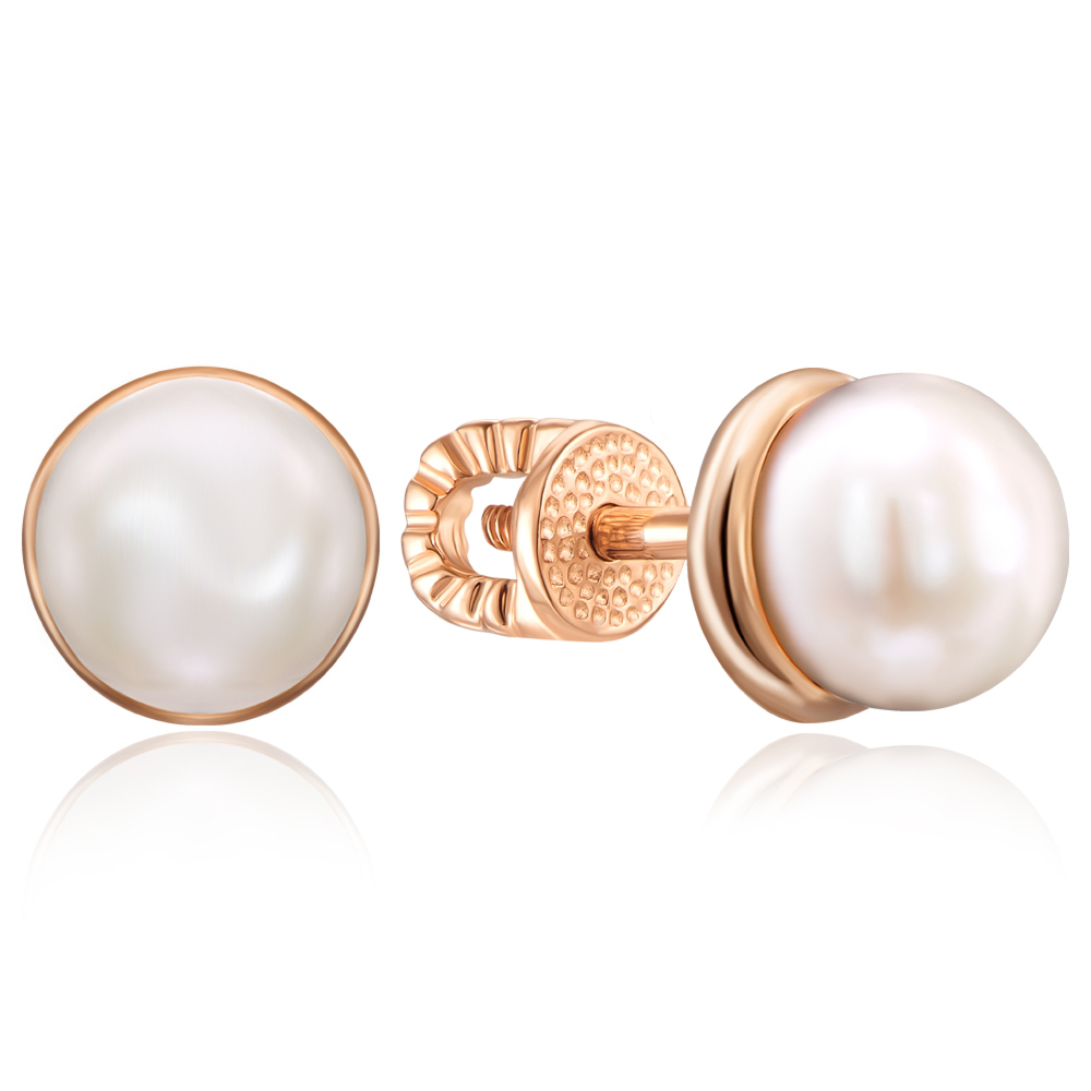 Золотые пуссеты с жемчугом. Артикул 21710