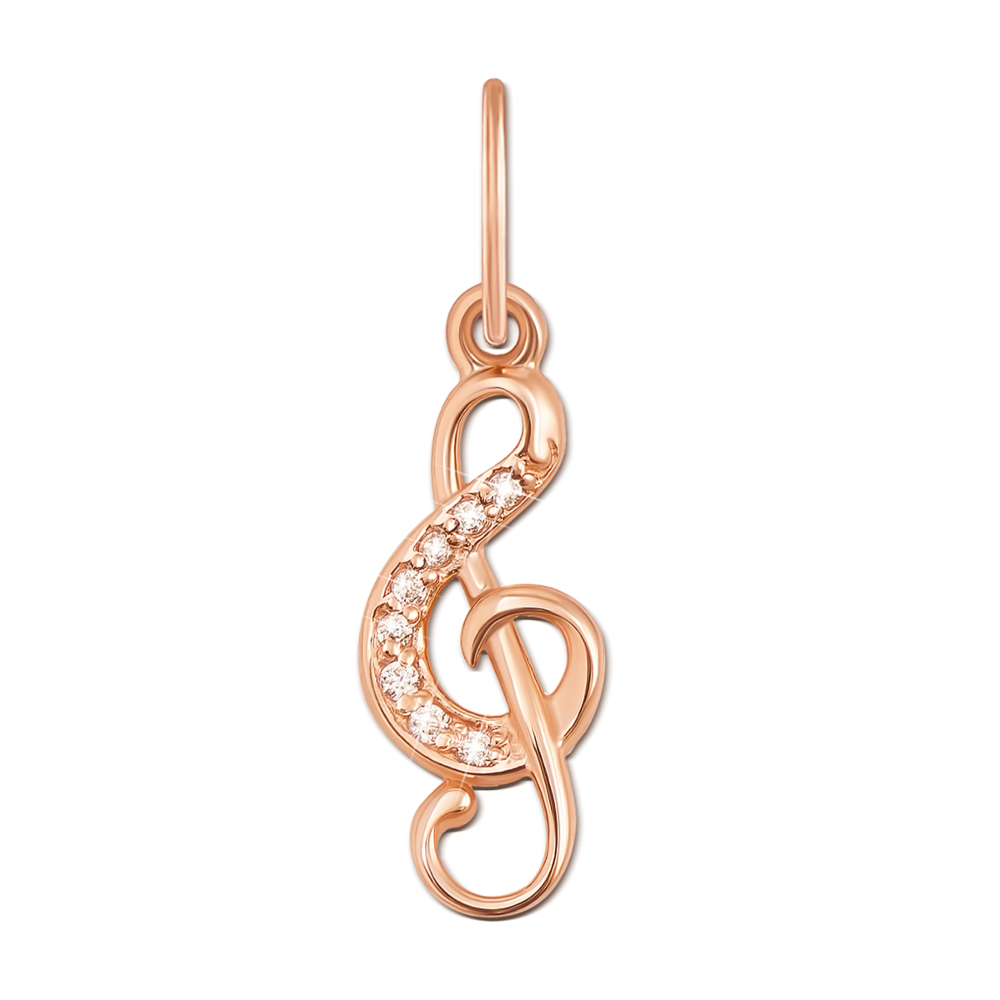Золотая подвеска «Скрипичный ключ» с фианитами. Артикул 31278