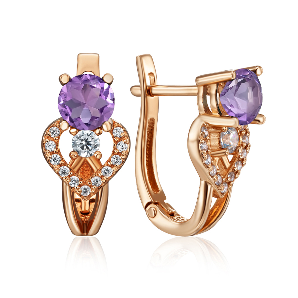Золотые серьги с аметистом и фианитами. Артикул 50326/ам к