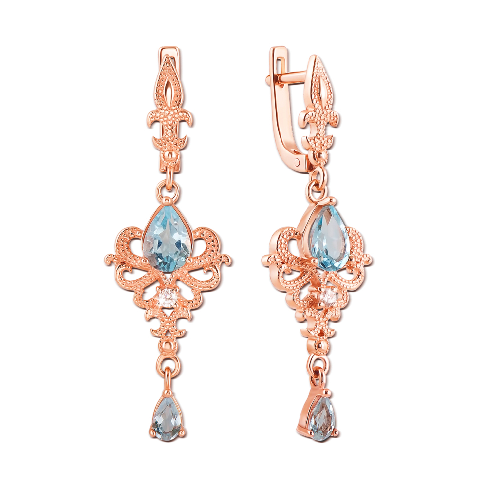 12345 Золоті сережки-підвіски з топазом і фіанітами. Артикул 50362/топ 12345 грн21,407 12345