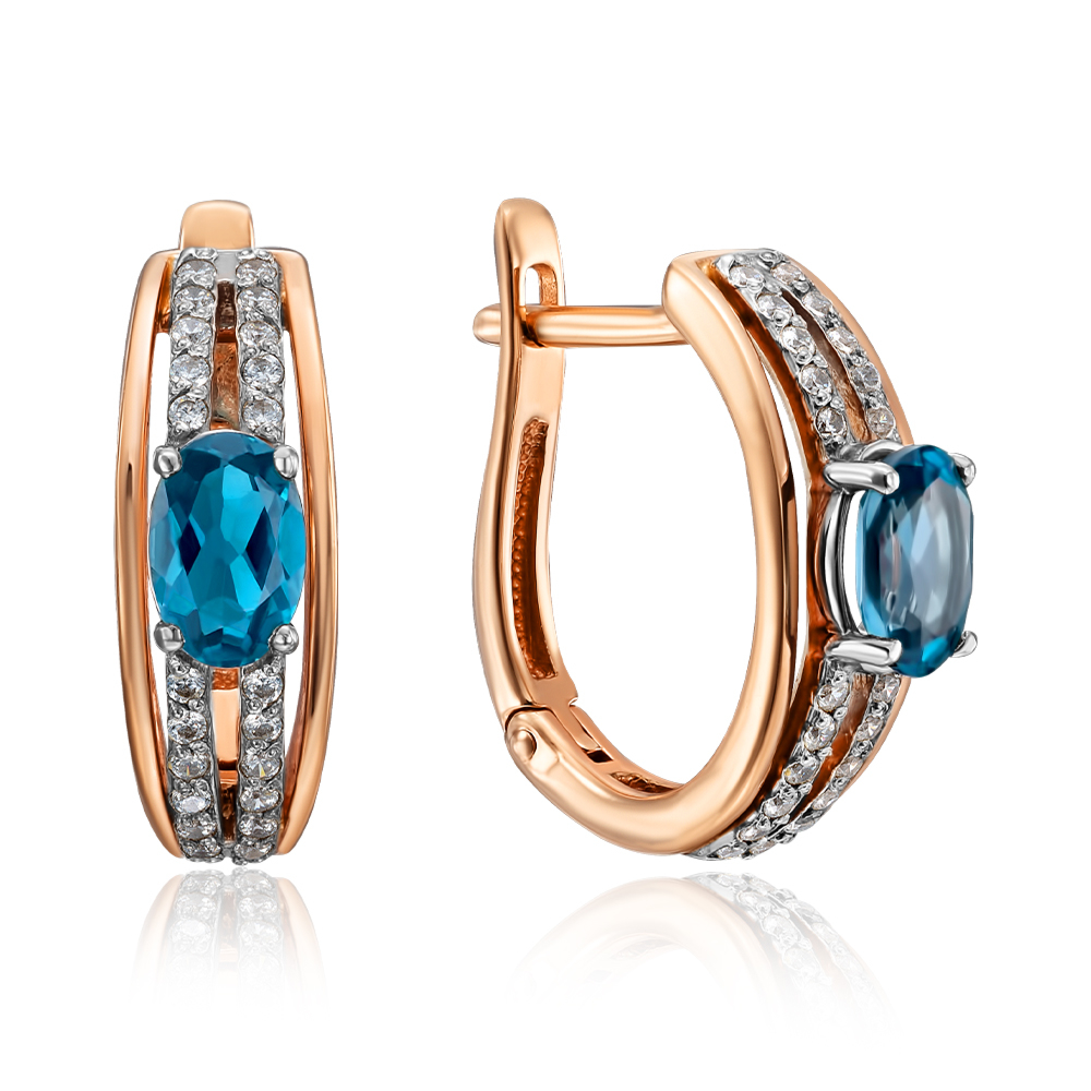 12345 Золоті сережки з лондон-топазом і фіанітами. Артикул 50382/01/1/5463 12345 грн15,666 12345