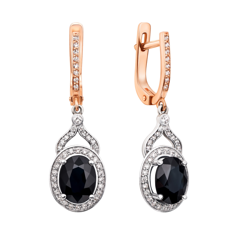 Золотые серьги-подвески с сапфирами и бриллиантами. Артикул 51717/1.75сап