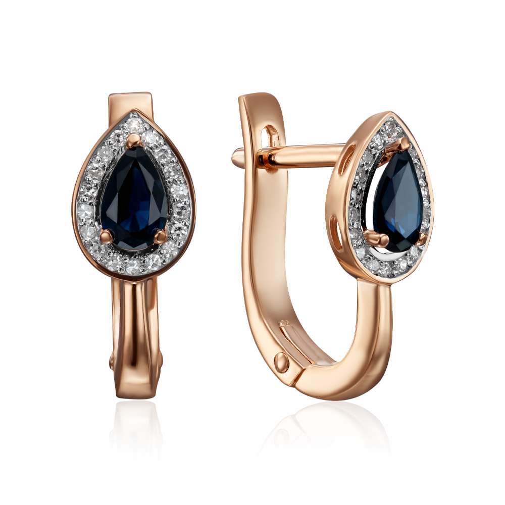 12345 Золоті сережки з сапфіром та діамантами. Артикул 520138/01/1/9646 12345 грн24,447 12345