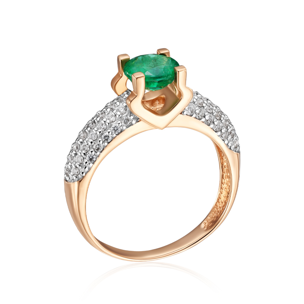Золотое кольцо с изумрудом и бриллиантами. Артикул 52234/01/1/8165