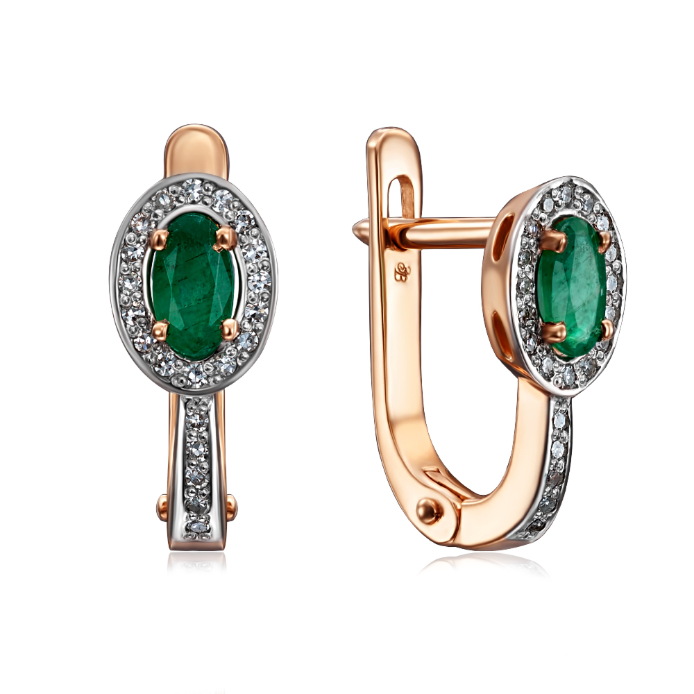 Золотые серьги с изумрудами и бриллиантами. Артикул 52862/0.8Sсм