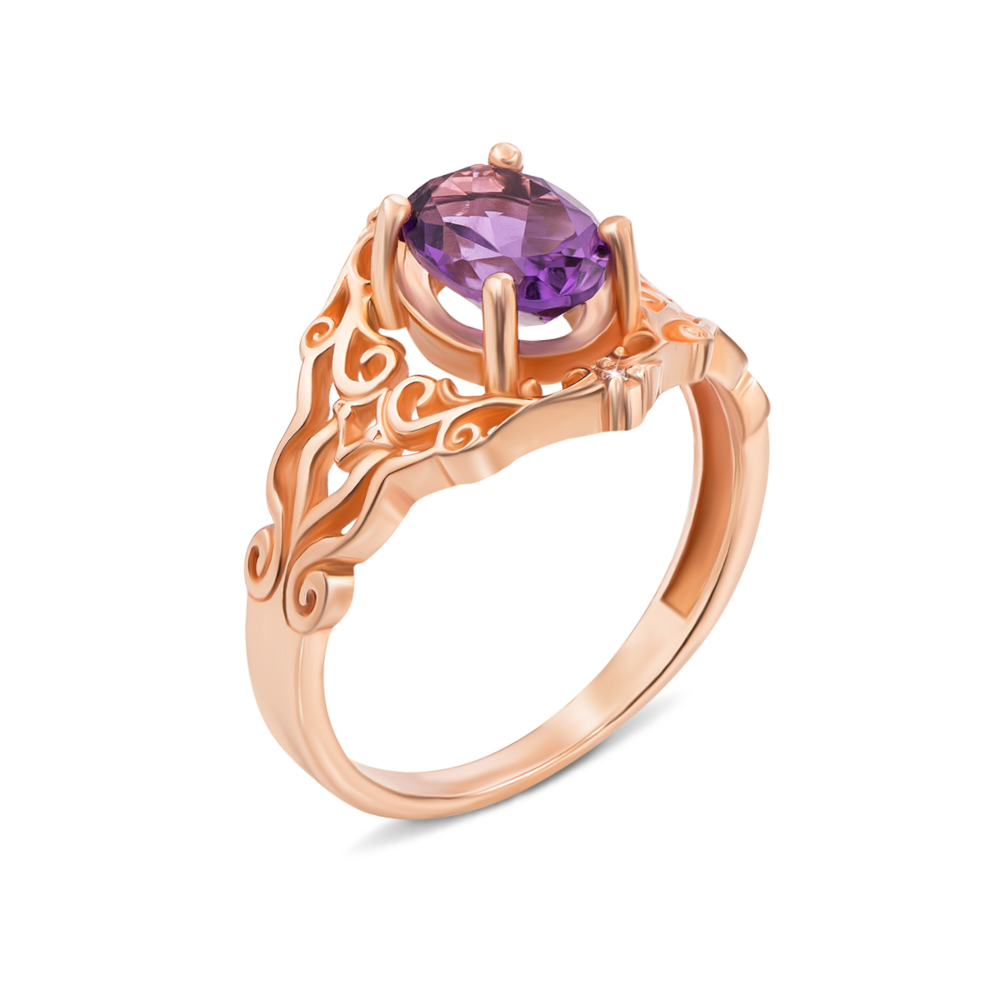 Золотое кольцо с аметистом и фианитами. Артикул 530073/ам