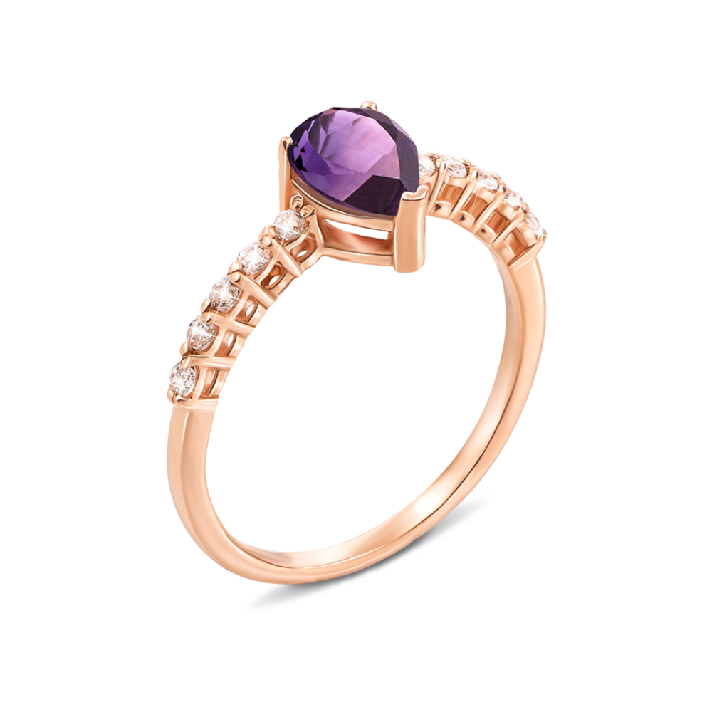 Золотое кольцо с аметистом и фианитами. Артикул 530159/ам с