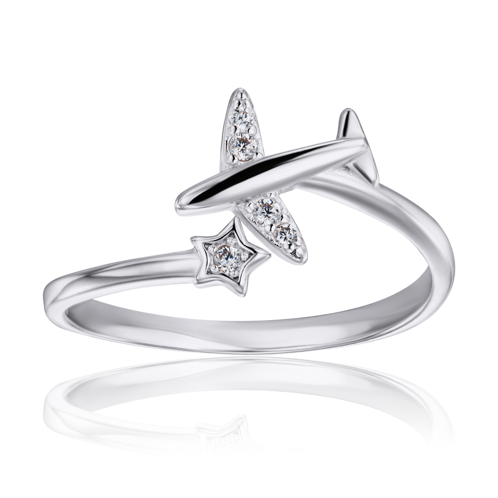 Серебряное кольцо «Самолет» с фианитами. Артикул 5RI37574-R/12/1