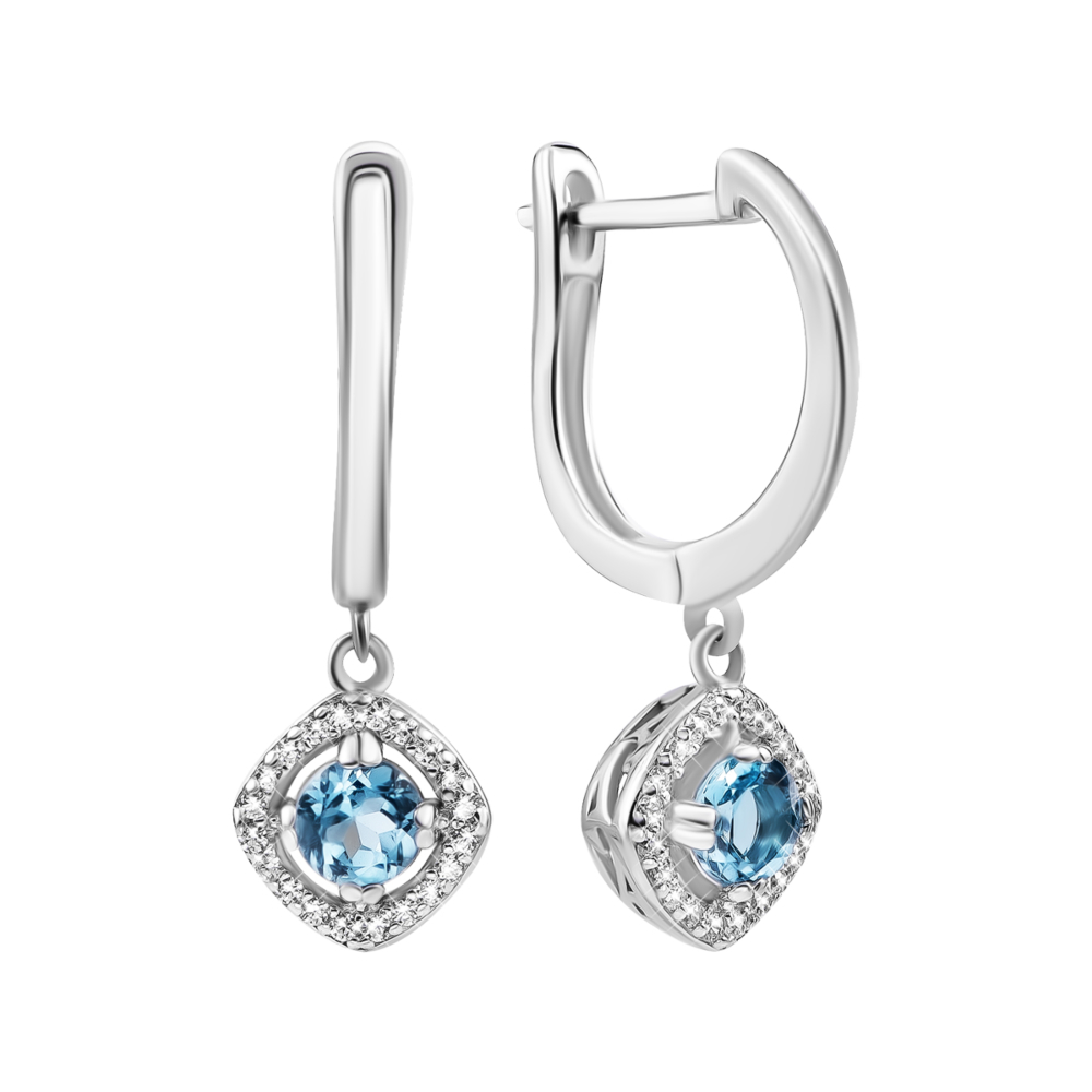 Серебряные серьги-подвески с топазом и фианитами. Артикул UG5SZDE16197 топ