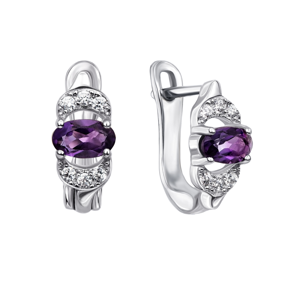 Серебряные серьги с аметистом и фианитами. Артикул Тд0020/ам-E