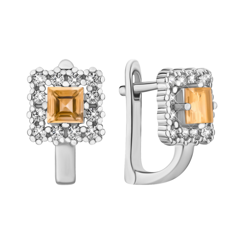 12345 Срібні сережки з цитрином та фіанітами. Артикул SZDE15968 цит 12345 грн2,224 12345