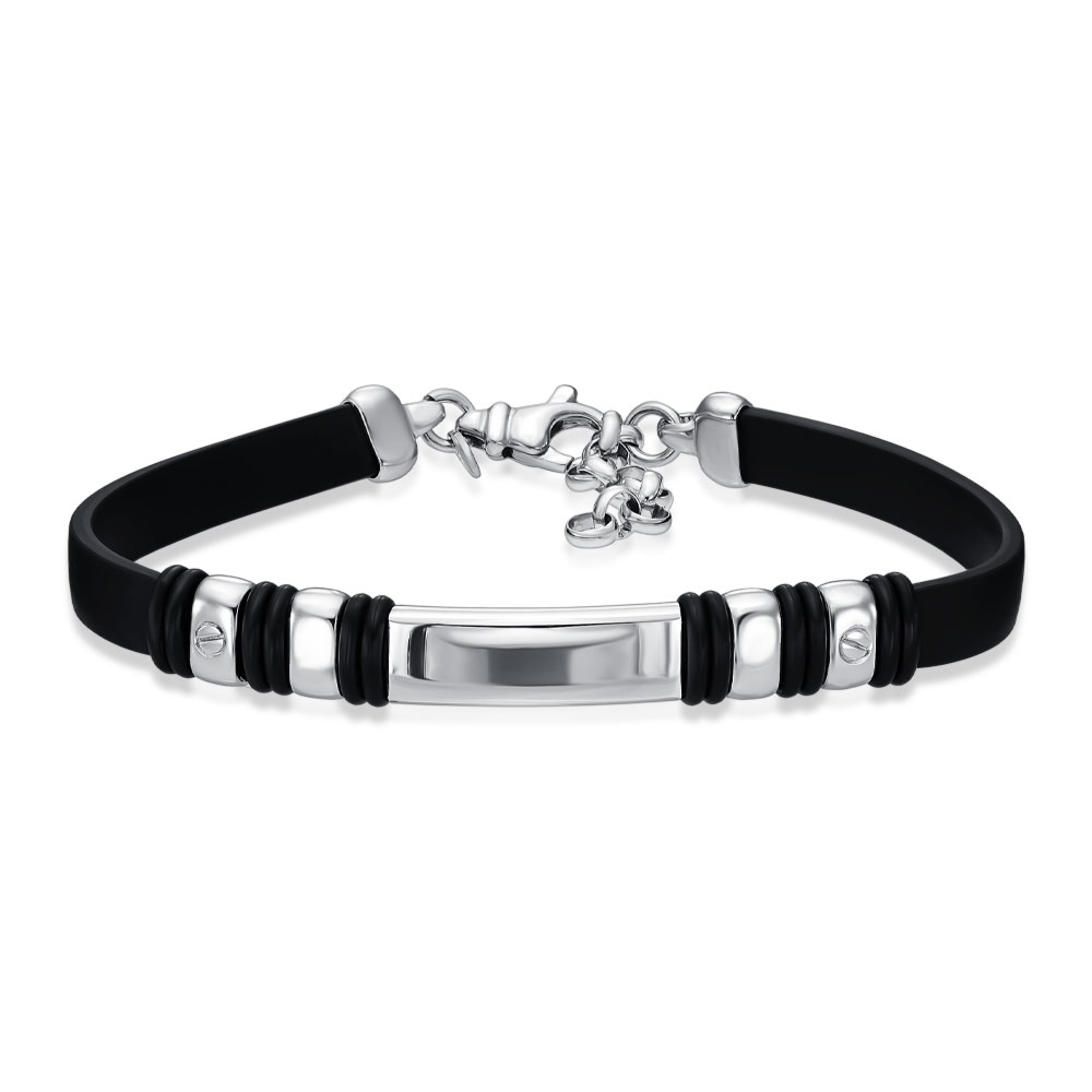 Серебряный мужской браслет с каучуком. Артикул BRBXU000035-B/12