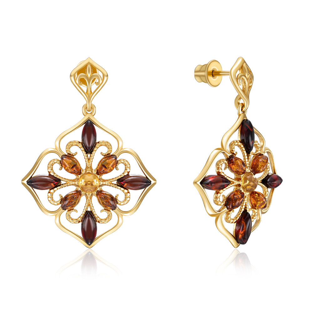 12345 Срібні сережки з бурштином. Артикул E943M-R-E/20/2787 12345 грн5,275 12345