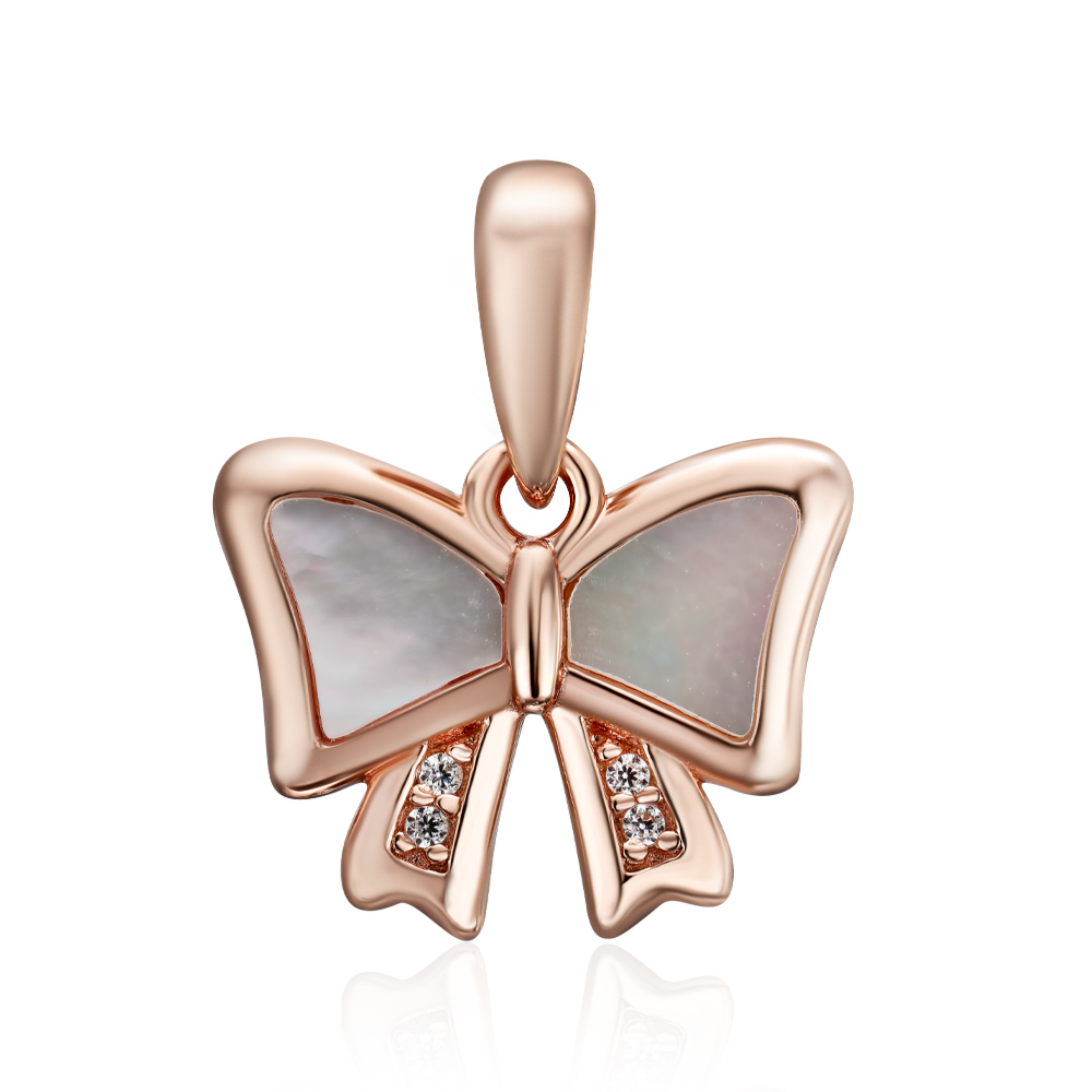 Серебряная позолоченная подвеска с перламутром и фианитами. Артикул HJP-844-ROSE-P/17/4510