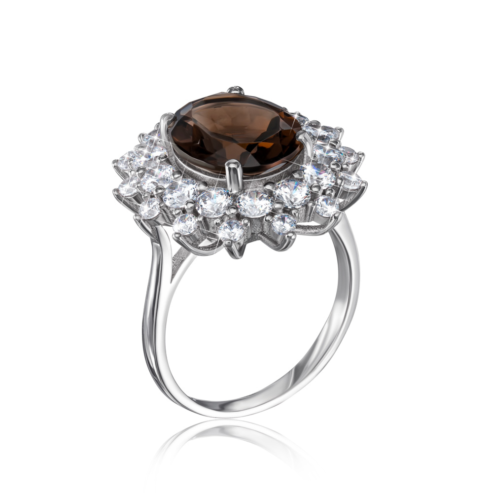 12345 Срібна каблучка з раухтопазом і фіанітами. Артикул NA777-R/12/6377 12345 грн6,199 12345