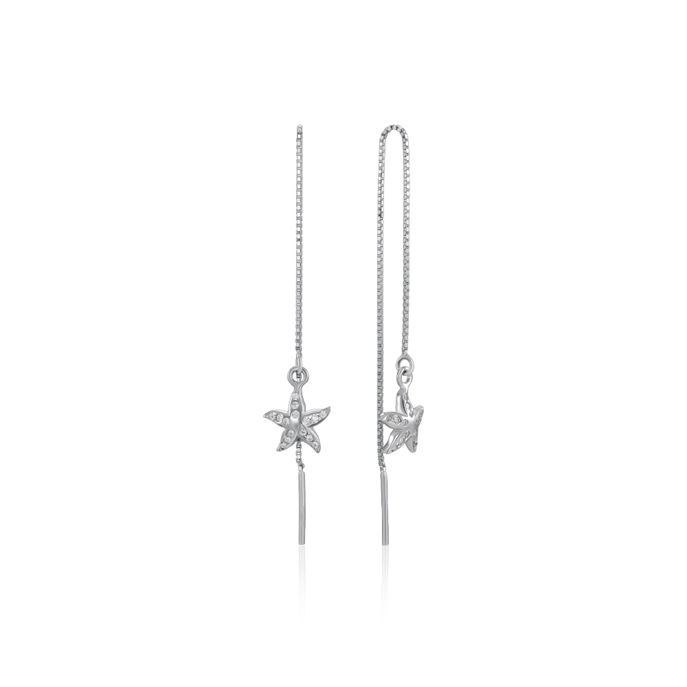 Серебряные серьги-протяжки с фианитами. Артикул SE00370-E/12/1