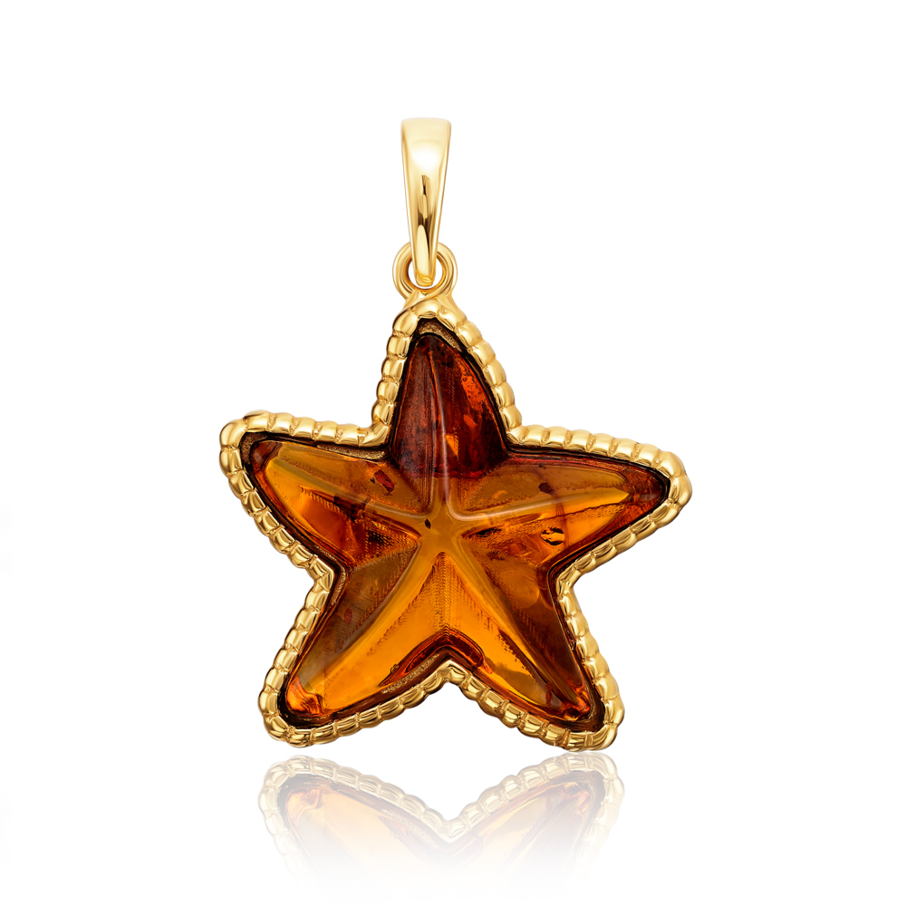 12345 Срібна позолочена підвіска з бурштином. Артикул P716C-GP-P/20/2787 12345 грн3,136 12345