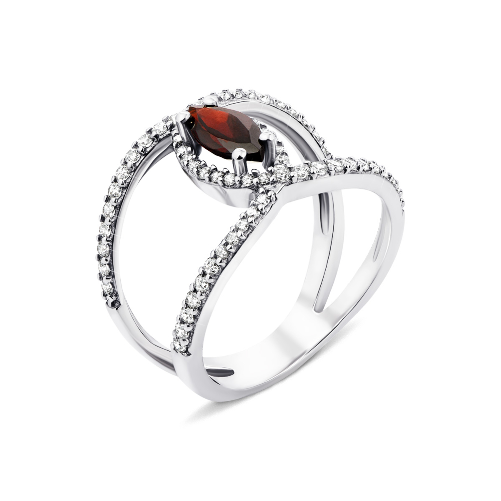 Серебряное кольцо с гранатом и фианитами (1181/1р-GAR)