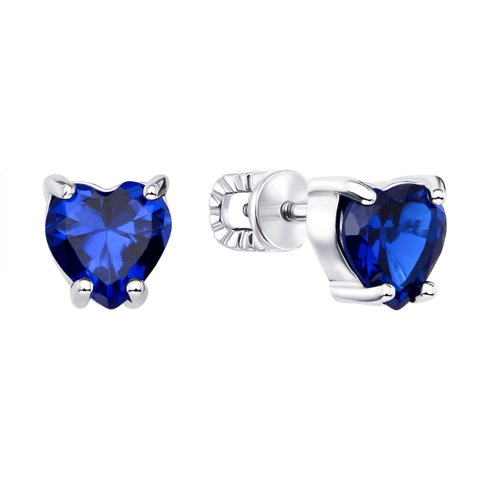 Серебряные пуссеты Сердце с фианитами (40405/12/1/883)