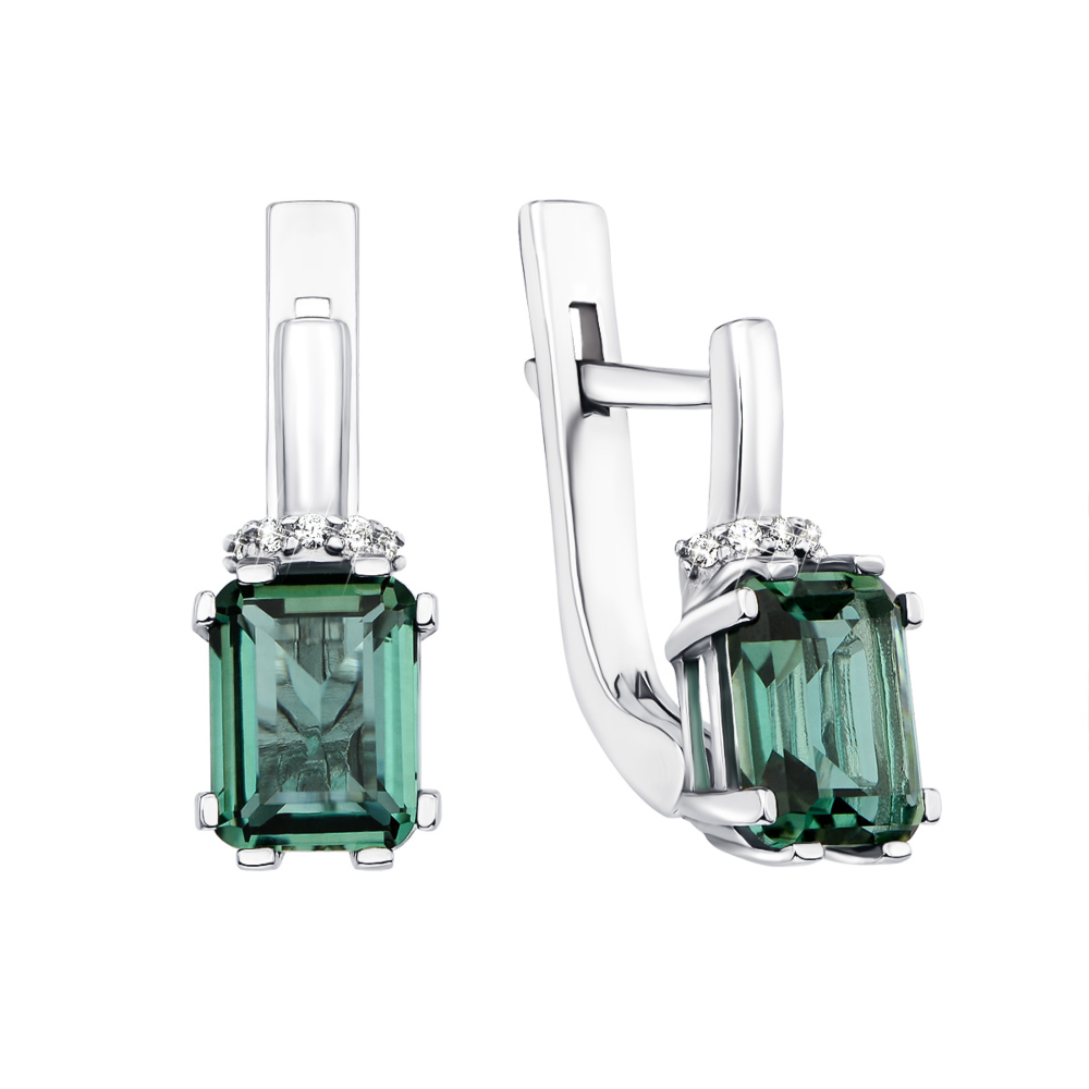 Серебряные серьги с зеленым кварцем и фианитами (2847/9р-QGR)