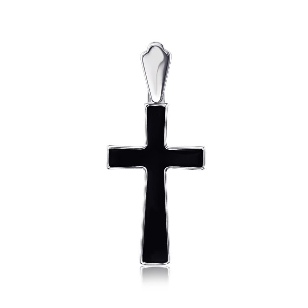 Серебряный крестик с черной эмалью. Артикул 3948/12/1/389