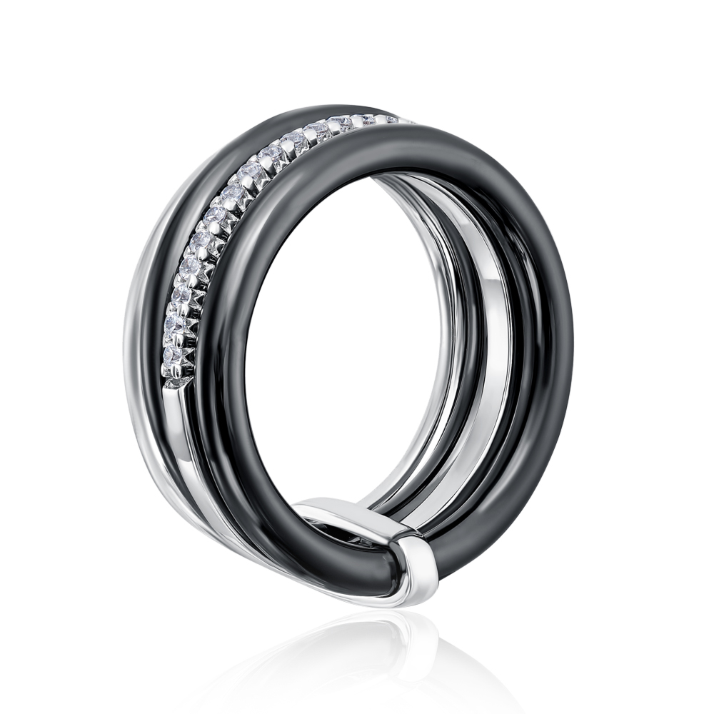 12345 Срібна каблучка з керамікою і фіанітами. Артикул SR1509-2-B-R/12/1 12345 грн4,798 12345