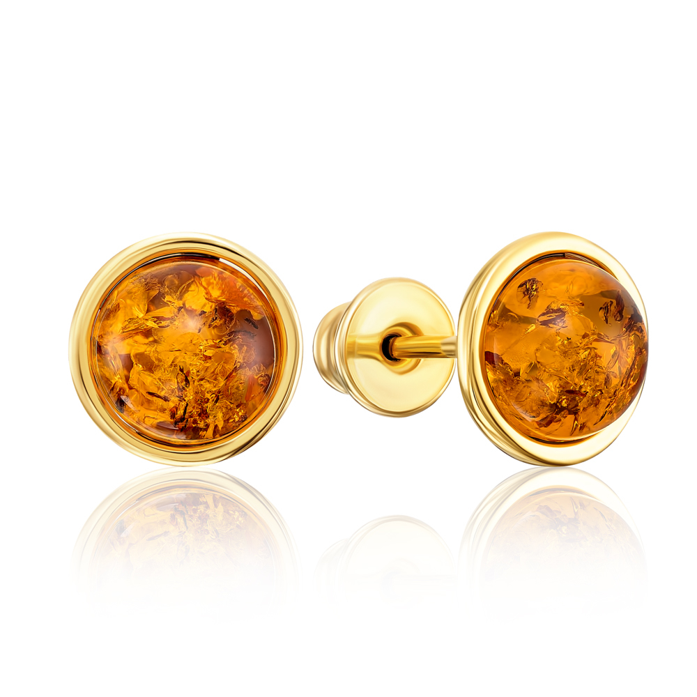 12345 Срібні позолочені сережки-пусети з бурштином. E624C-GP-E/20/2787 12345 грн2,258 12345