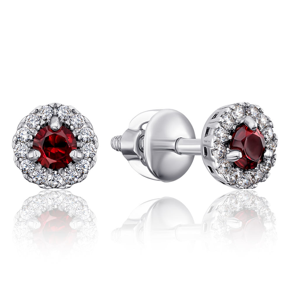 12345 Срібні сережки-пусети з гранатом і фіанітами. Артикул 2111/9р-GAR 12345 грн2,005 12345