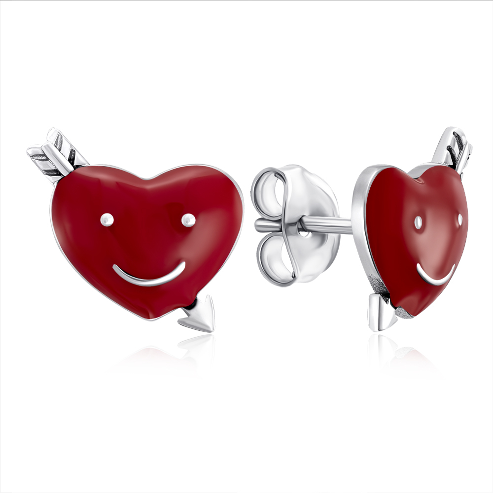 12345 Срібні сережки-пусети «Серце» з емаллю. Артикул E4552-E/12/392 12345 грн790 12345