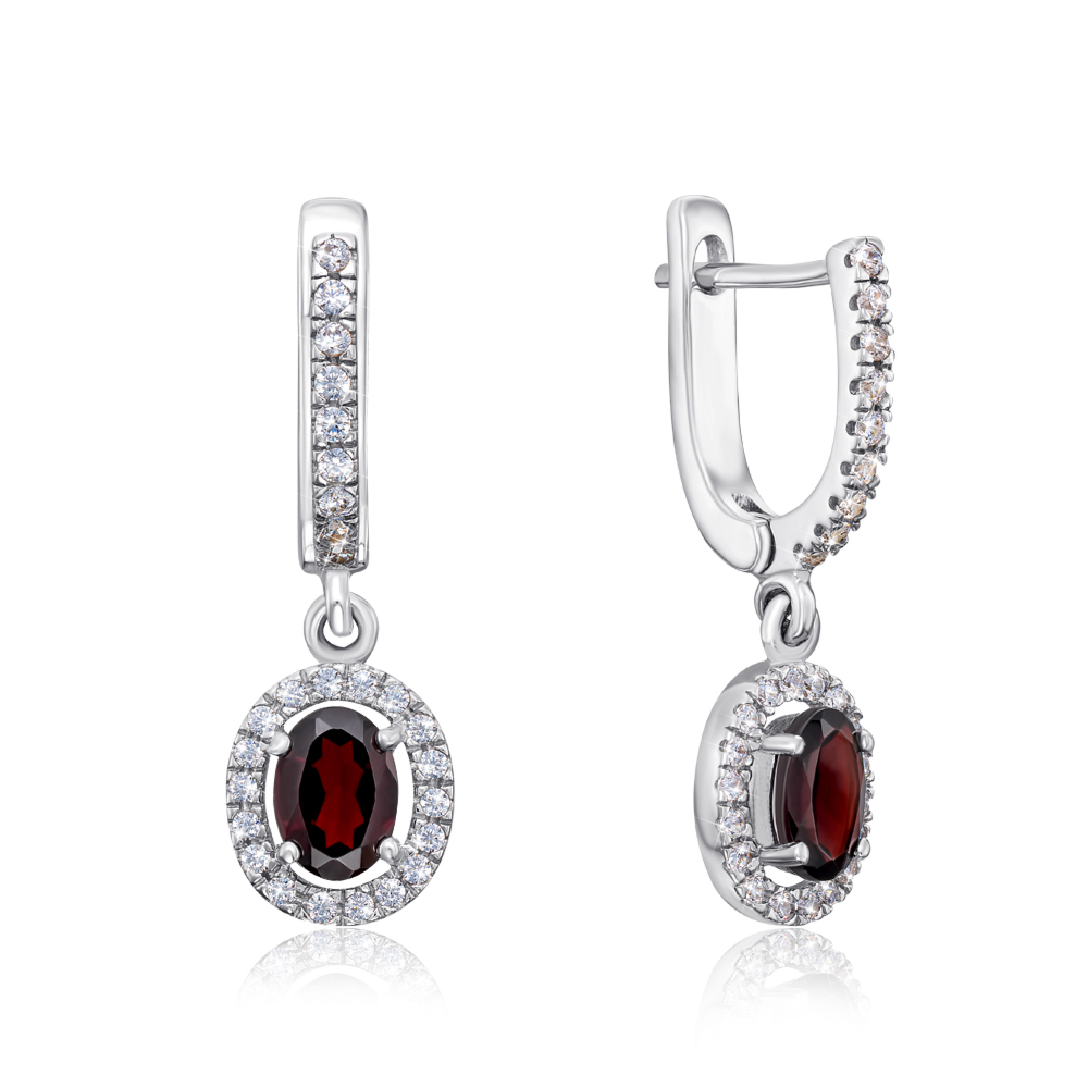12345 Срібні сережки з гранатом і фіанітами. Артикул GRE2215-E/12/5054 12345 грн4,491 12345