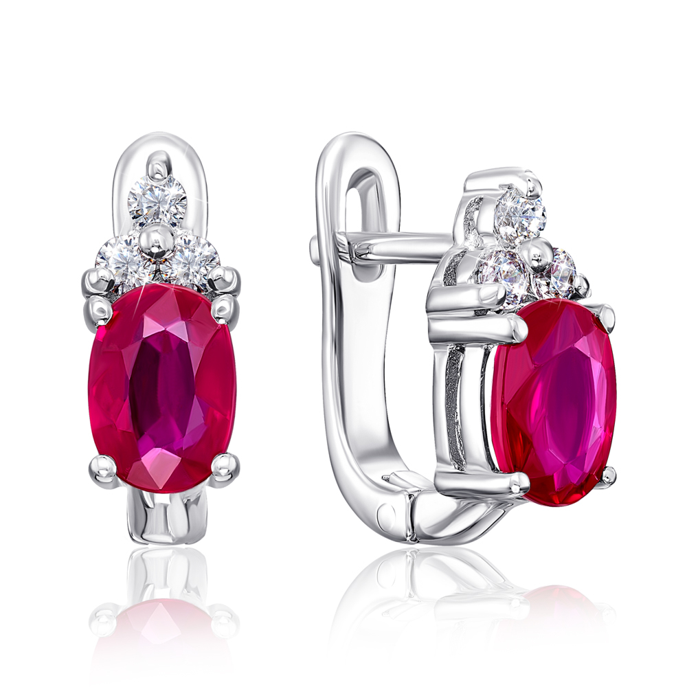 Серебряные серьги с рубином и фианитами. Артикул GRE1224-E/12/8809