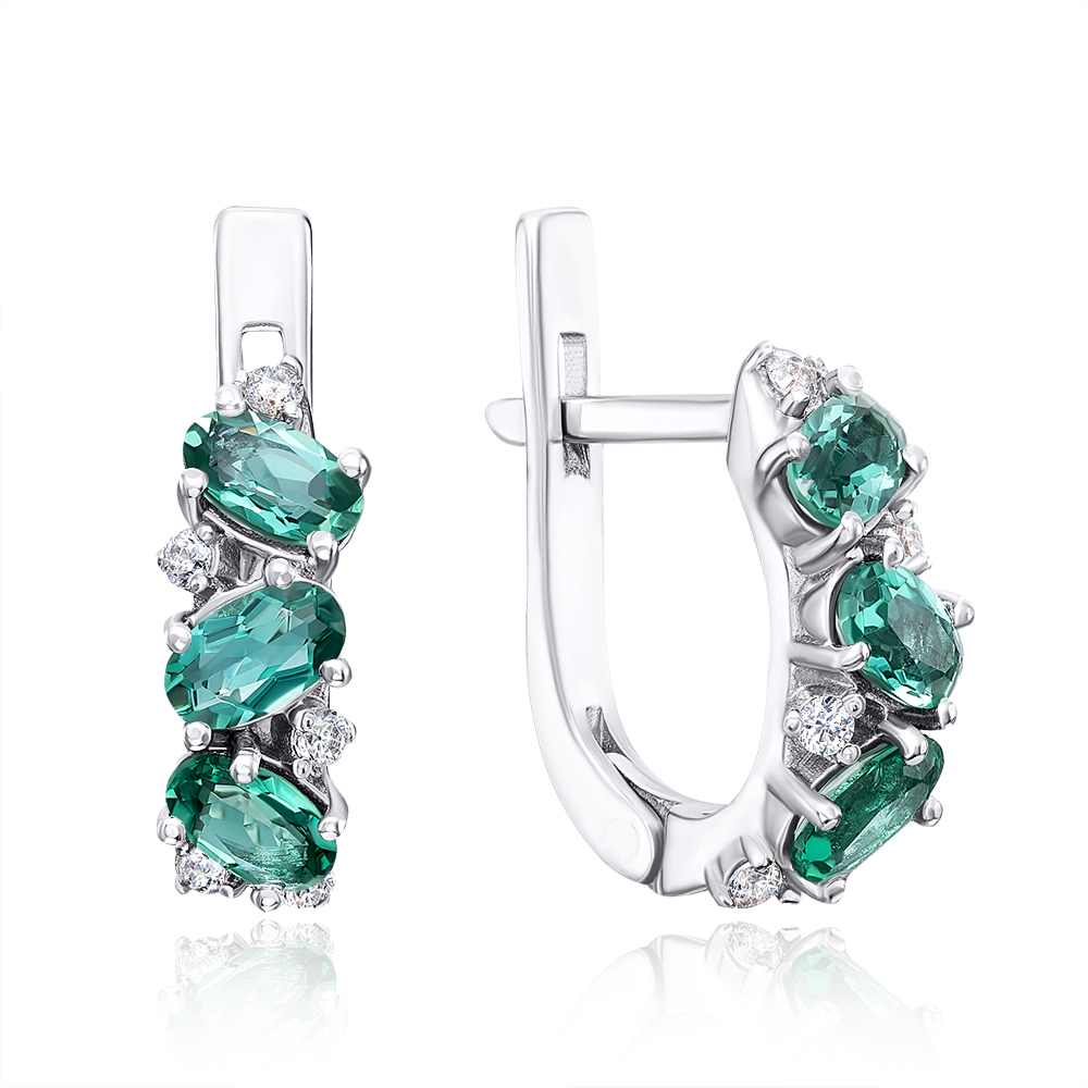 Серебряные серьги с зеленым кварцем. Артикул 2503/9р-QGR