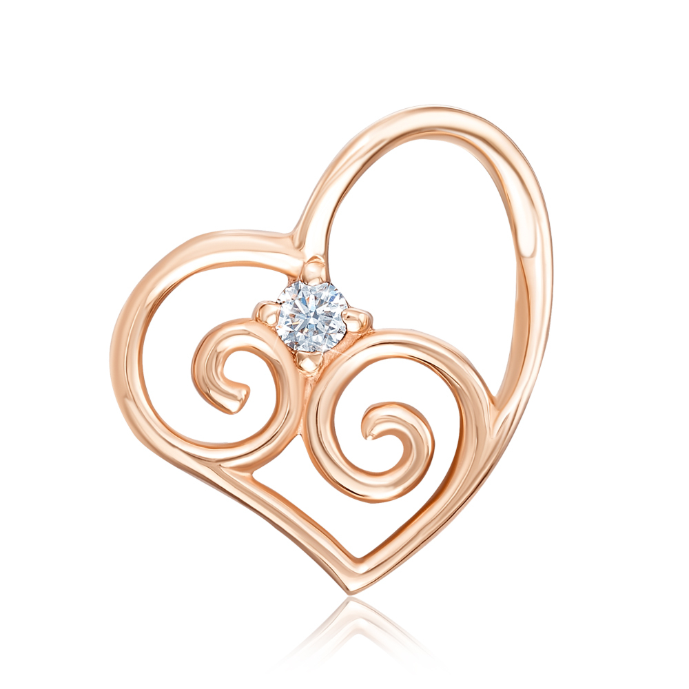 Золотая подвеска «Сердце» с бриллиантом. Артикул 52924/2