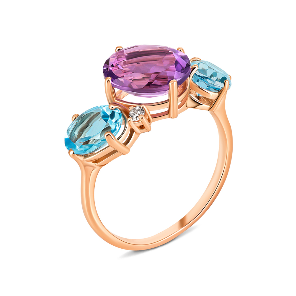 Золотое кольцо с миксом полудрагоценных камней. Артикул UG5к429тс