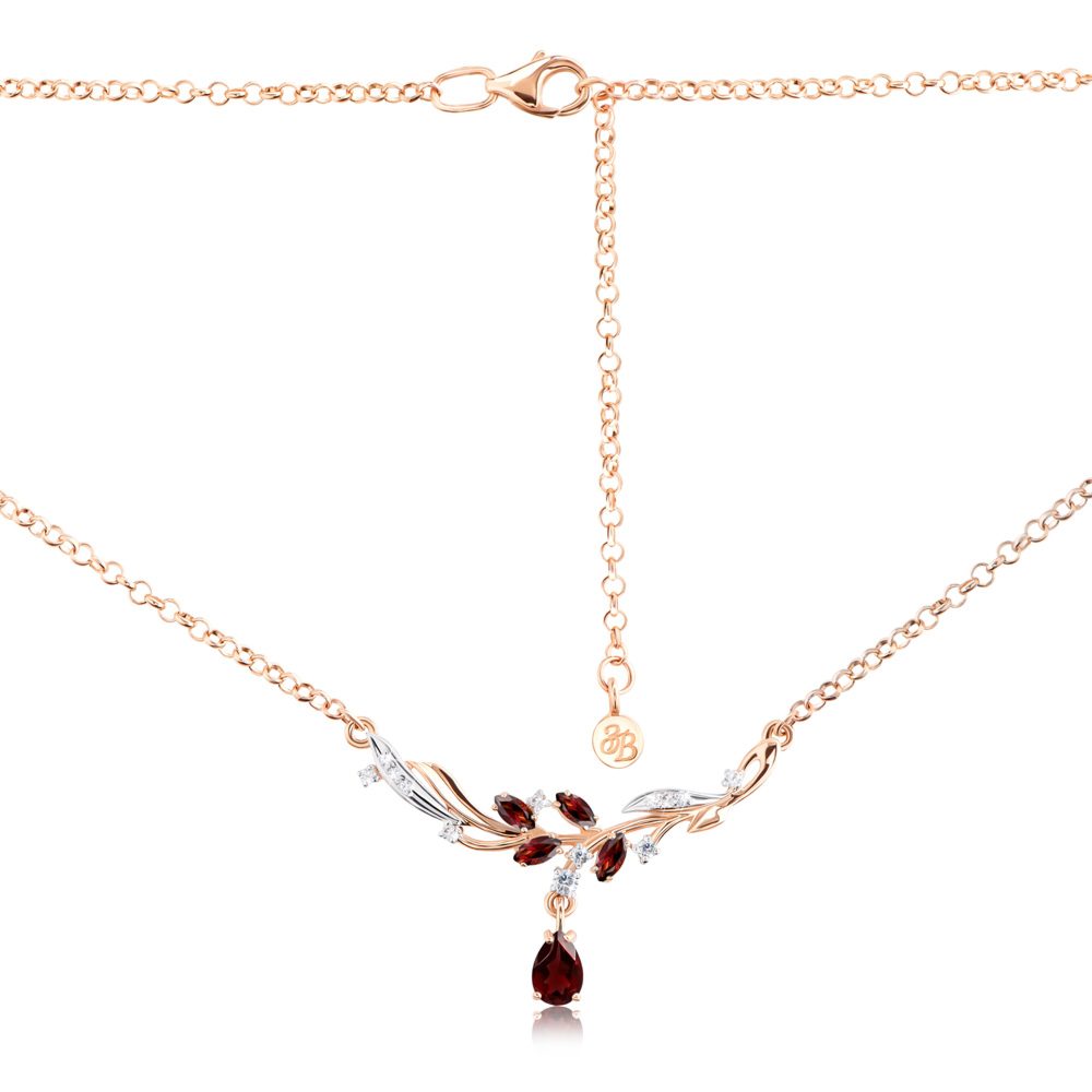 12345 Золоте кольє «Осіння гілочка» з гранатом і фіанітами. Артикул 60103/66191/01/1/7367 12345 грн20,270 12345